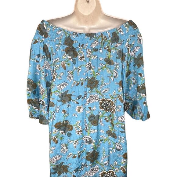Masai Off the Shoulder Blue Floral Smocked Tunic Dress NWT Size Medium - Picture 6 of 10